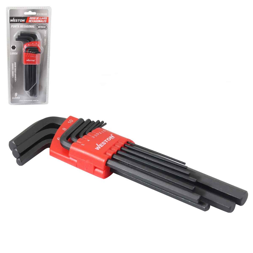 JUEGO 9 LLAVES LARGAS 1.5-10MM HEX CRV