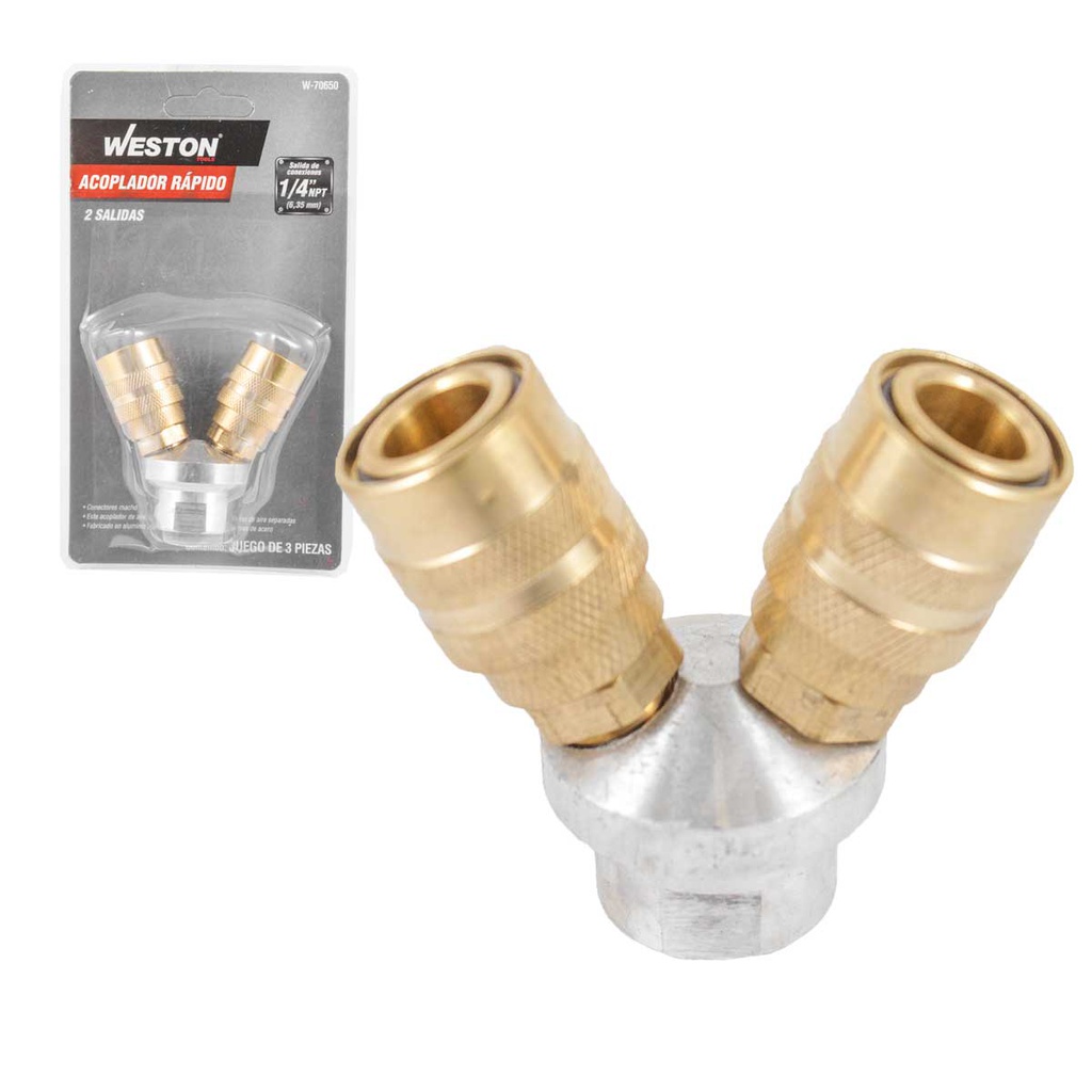 ACOPLADOR RAPIDO DE 2 SALIDAS 1/4'' NPT MACHO