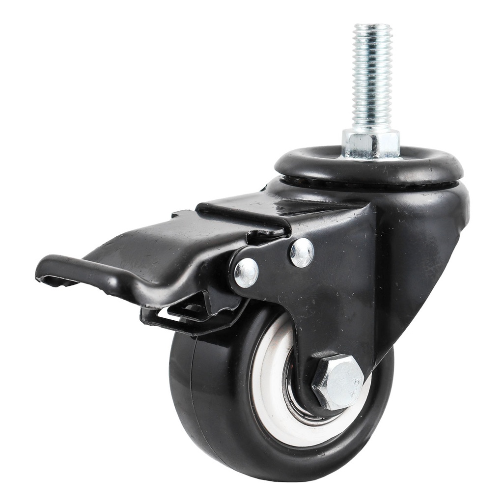 RODAJA DE PVC NEGRO GIRATORIA C/FRENO C/ESPIGA ROSCADA 3" (75X32MM)