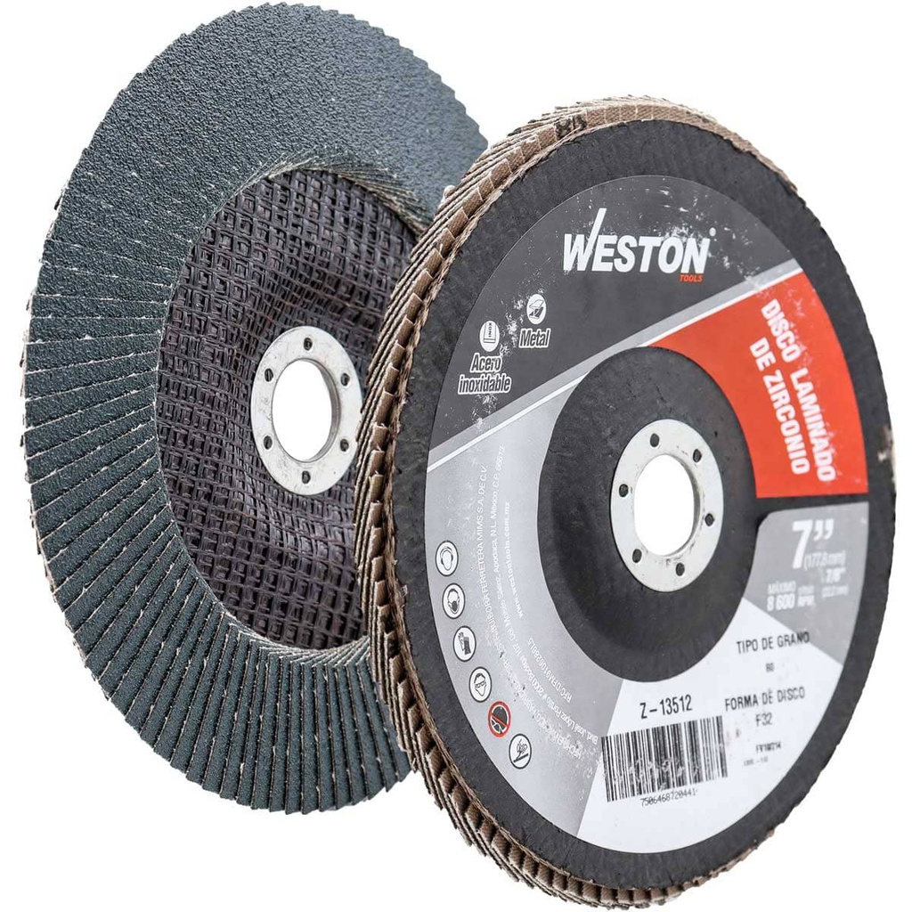 DISCO LAMINADO ZIRCONIO 7"X7/8" G80 (Precio x pieza - Empaque c/10 pzas)