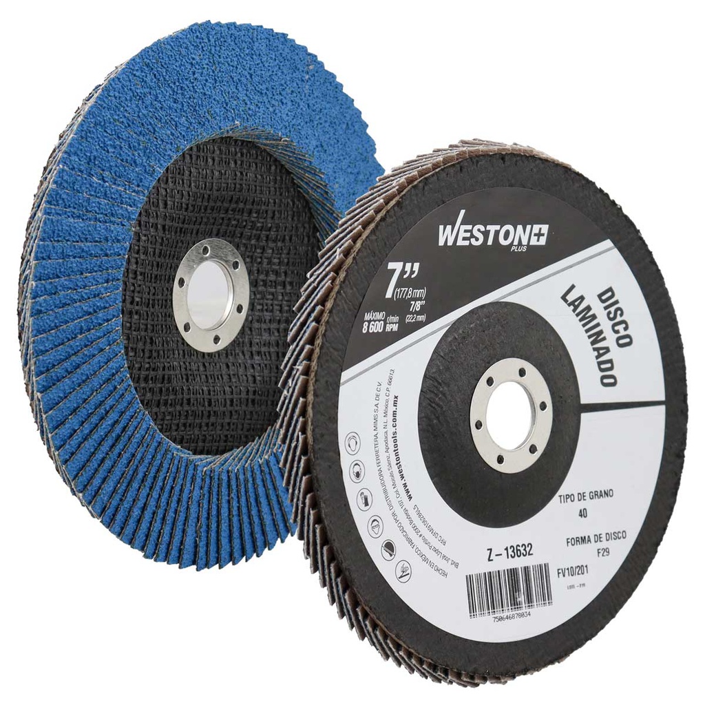 DISCO LAMINADO ZIRCONIO  7"X7/8" G60   AZUL (Precio x pieza - Empaque c/10 pzas)