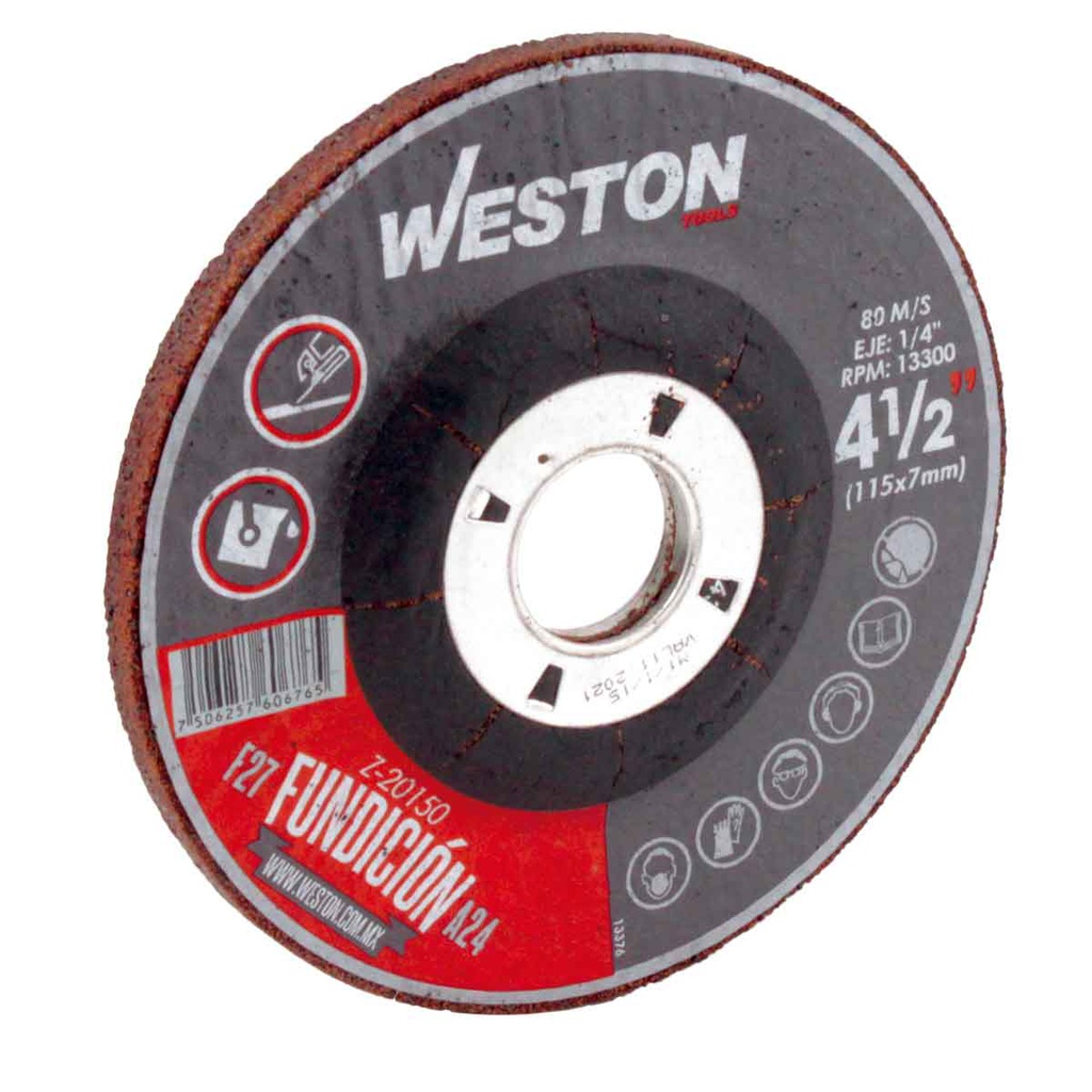 DISCO D/DESBASTE P/FUNDICION 4-1/2" x 1/4"(6.35) x 7/8" F27 (Emp. c/5 Pzas - Precio x Pza)