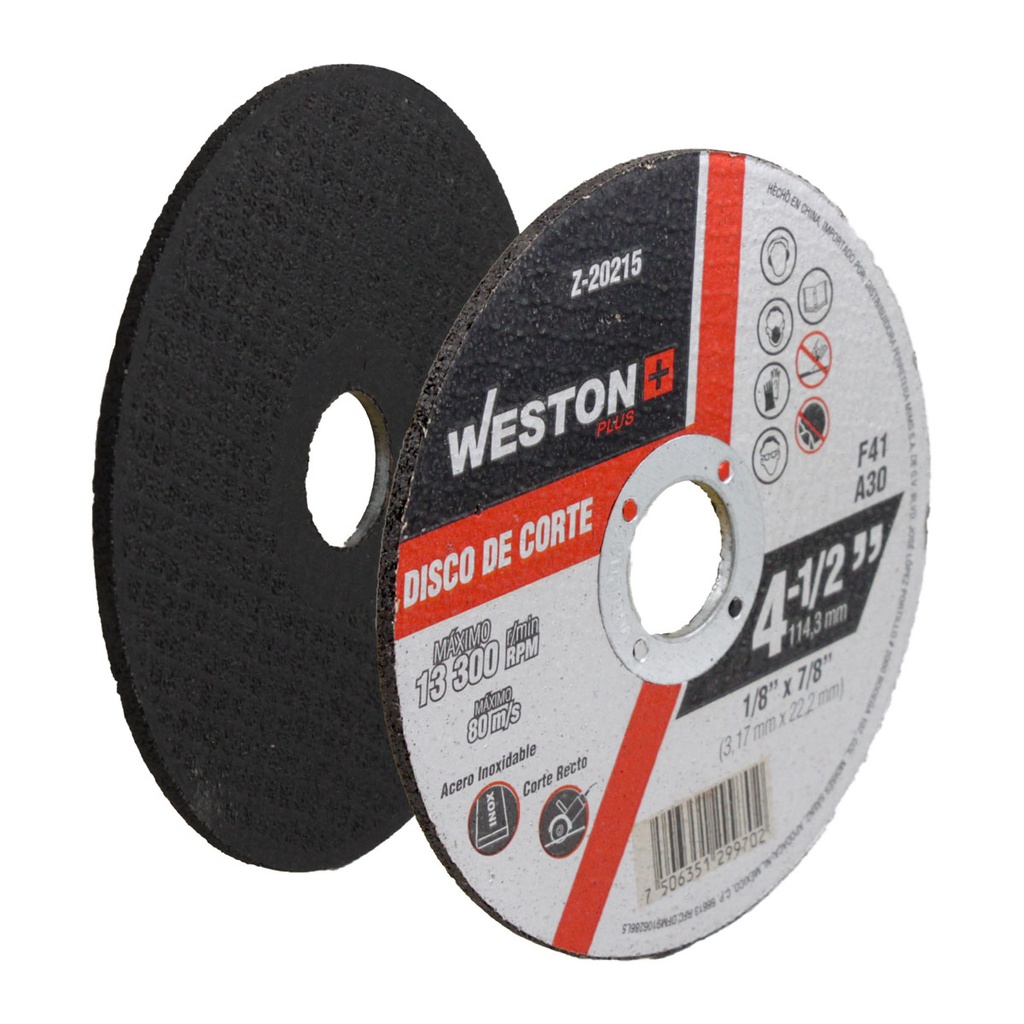 DISCO D/CORTE P/INOX. 4-1/2" x 1/8"(3.17) x 7/8" F41 (Emp. c/10 Pzas - Precio x Pza)