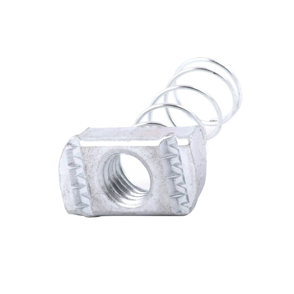TUERCA C/RESORTE P/CANALETA GALV. 1/4"-20 X34.5X19X6MM   (Precio x Caja c/200 pzas)