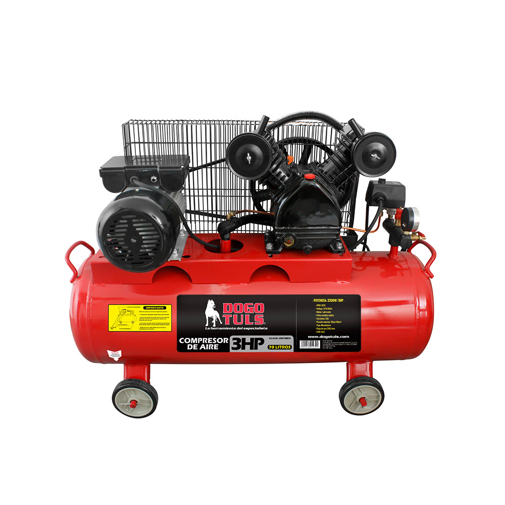 COMPRESOR AIRE 3HP 70L BANDA COBRE
