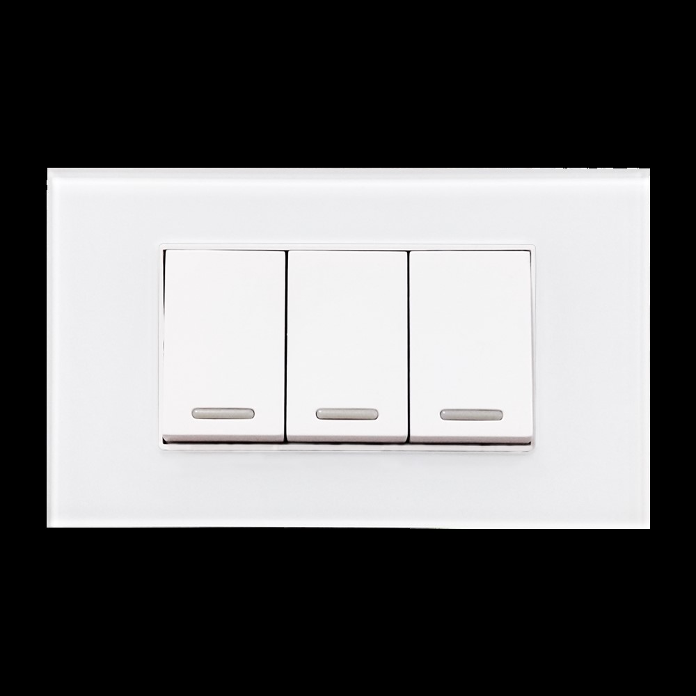 2 APAGADORES ESCALERA Y 1 SENCILLO CON PLACA DE ACRILICO BLANCA 24 mm