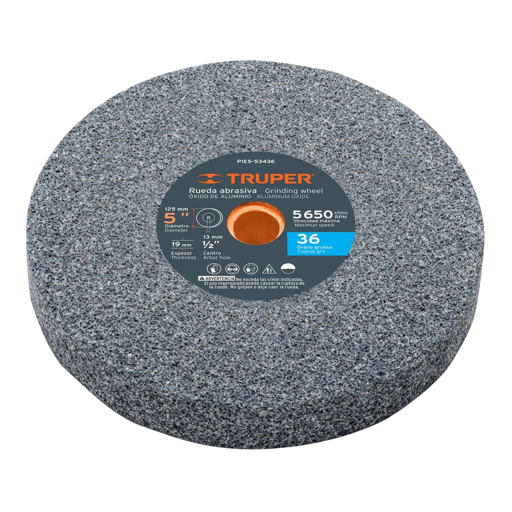 Rueda abrasiva p/esmeril 5X3/4', oxido de aluminio, grano 36