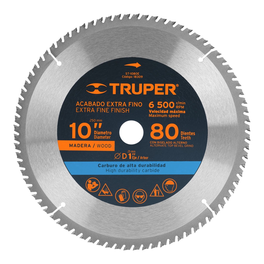 Disco sierra 10' para madera, 80 dientes centro 1', Truper