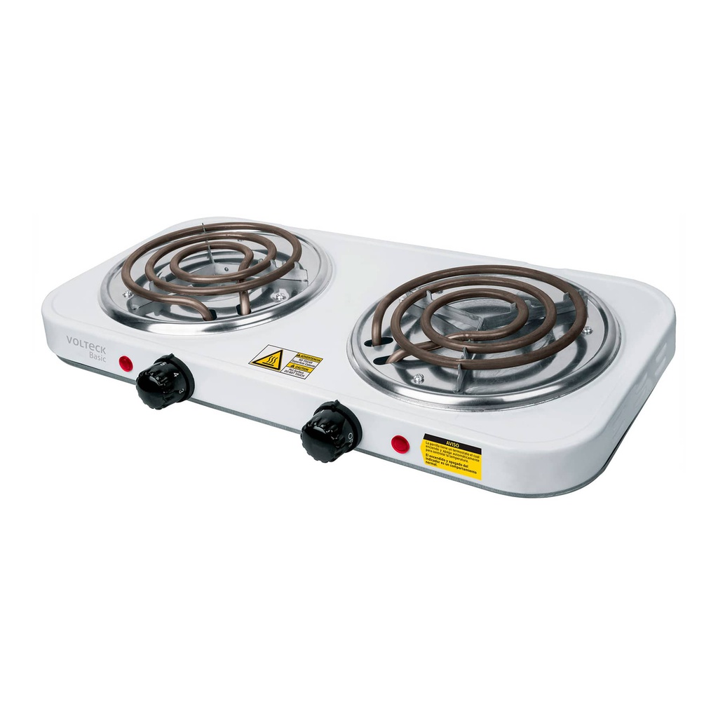 Parrilla electrica 2 quemadores en espiral, blanca, Basic