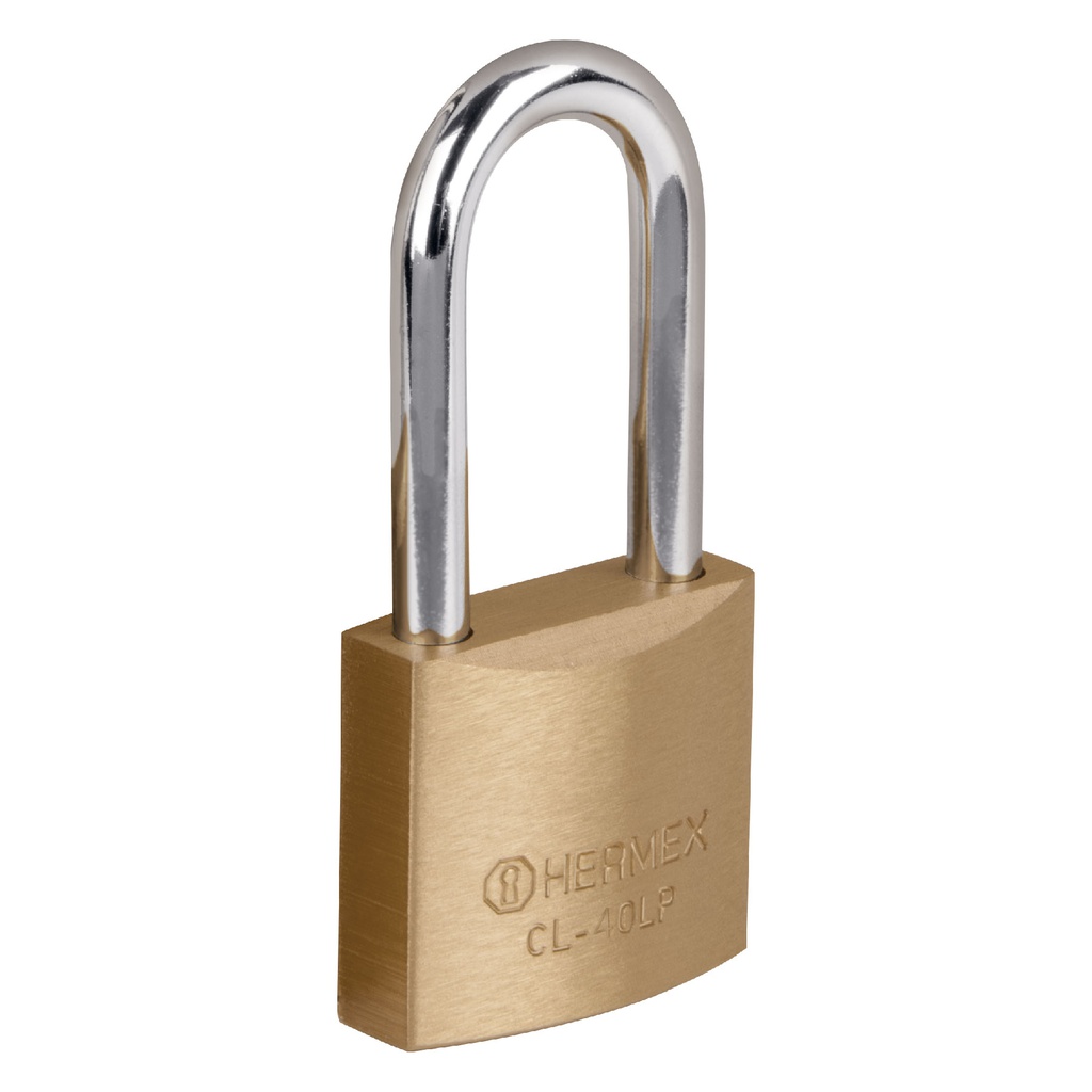 Candado de laton 40 mm gancho largo en blister, Hermex Basic