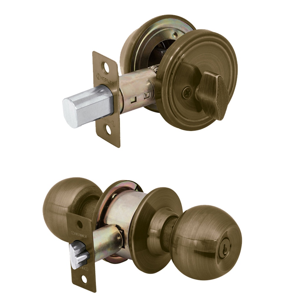 Combo cerraduras, llave-mariposa, laton antiguo,Hermex Basic