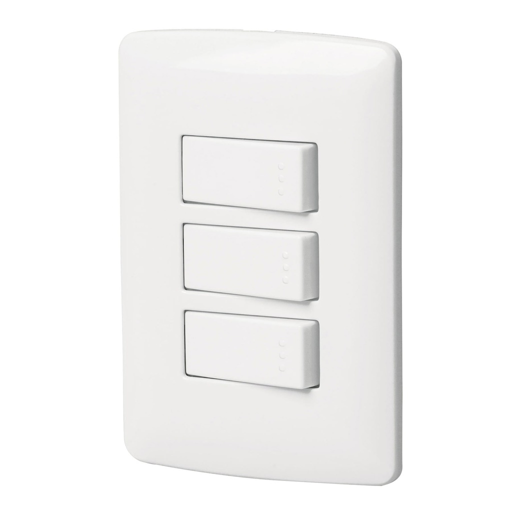 Placa armada 3 interruptores sencillos,blanco,linea Italiana