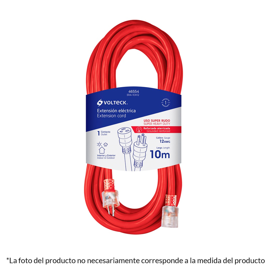 Extension reforzada aterrizada 20 m 3x12 AWG, Volteck