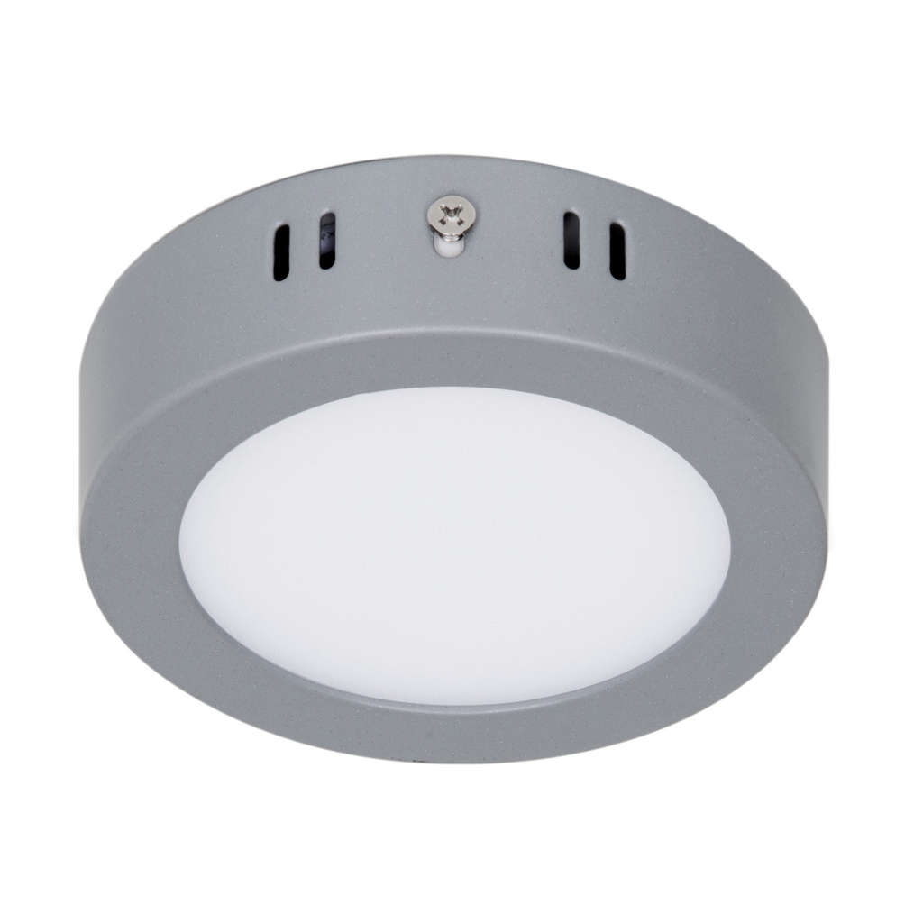 Luminario LED tipo plafon 6 W, redondo, luz de dia, gris