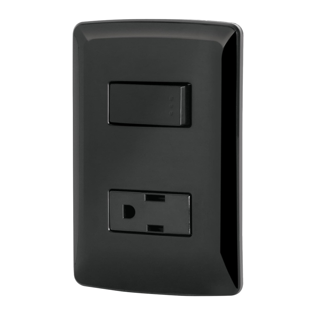 Placa armada contacto e interruptor, negro, linea Italiana