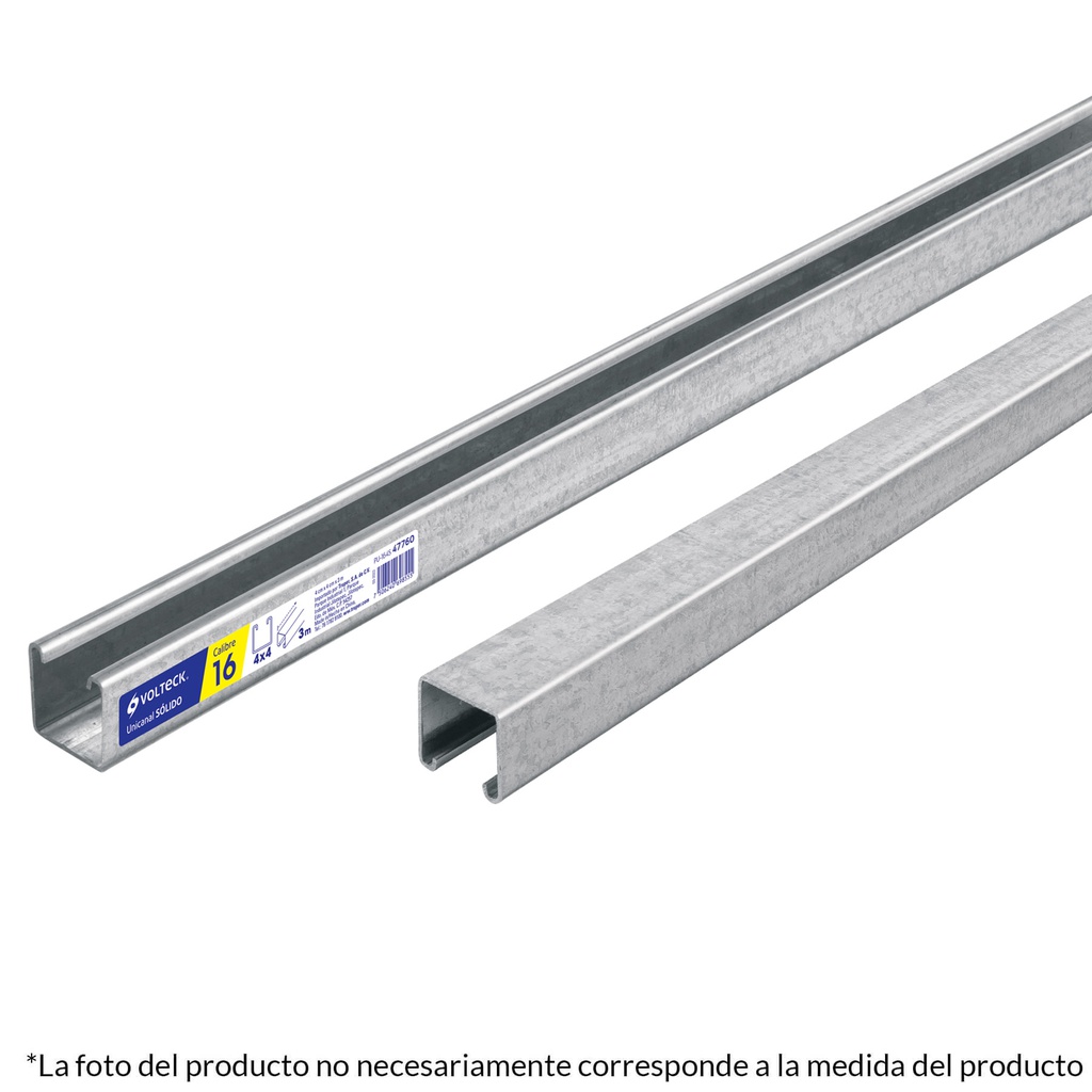 Perfil unicanal solido de 3 m, 4 x 2 cm, calibre 14, Volteck