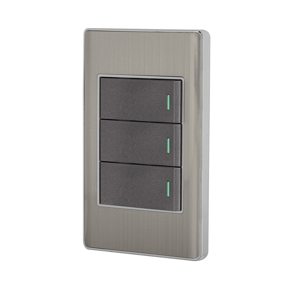 Placa armada acero inox 3 interruptores 1 modulo, Lisboa