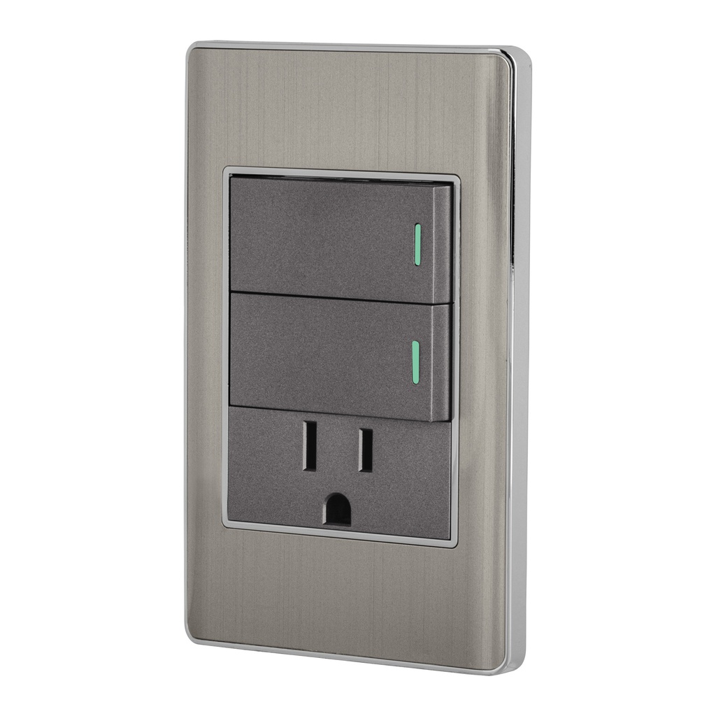 Placa armada acero 2 interruptores y contacto 1 mod,Lisboa