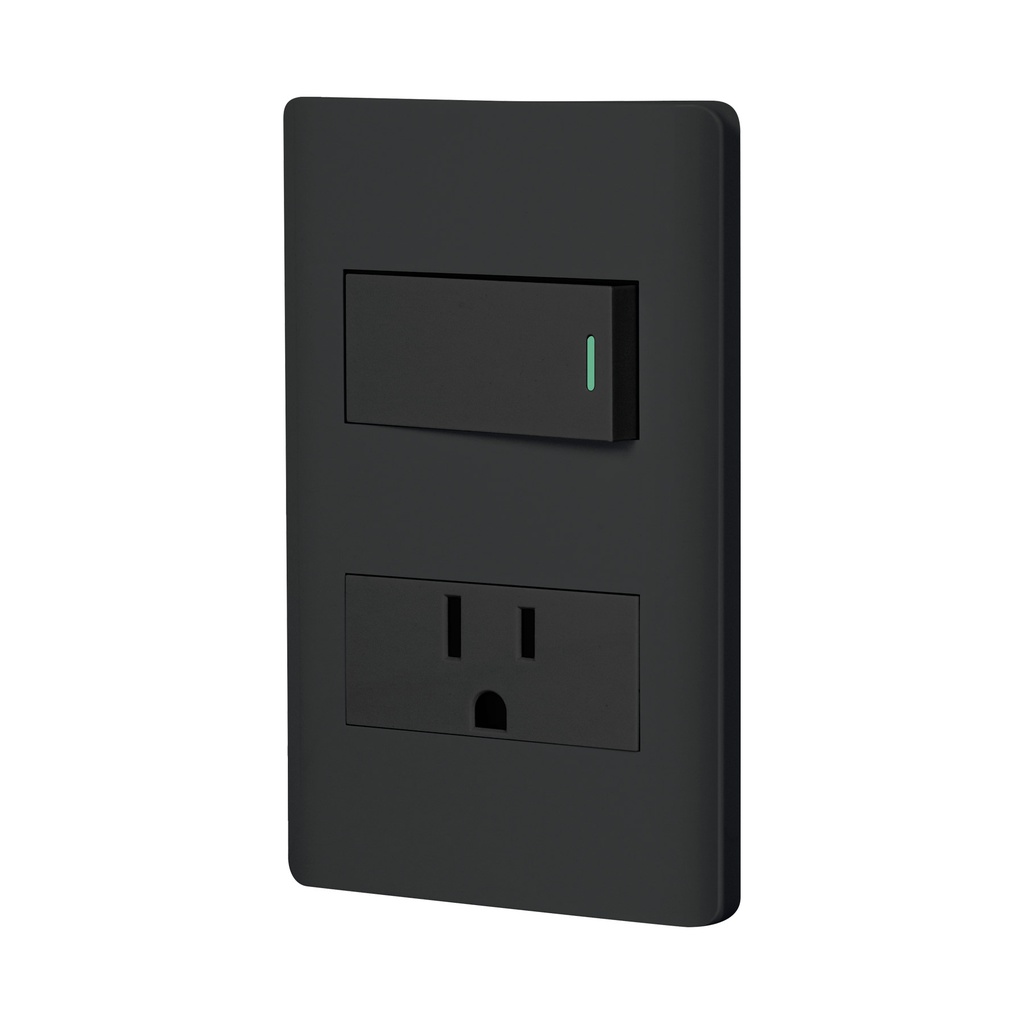 Placa armada negra interruptor y contacto 1 modulo, Lisboa