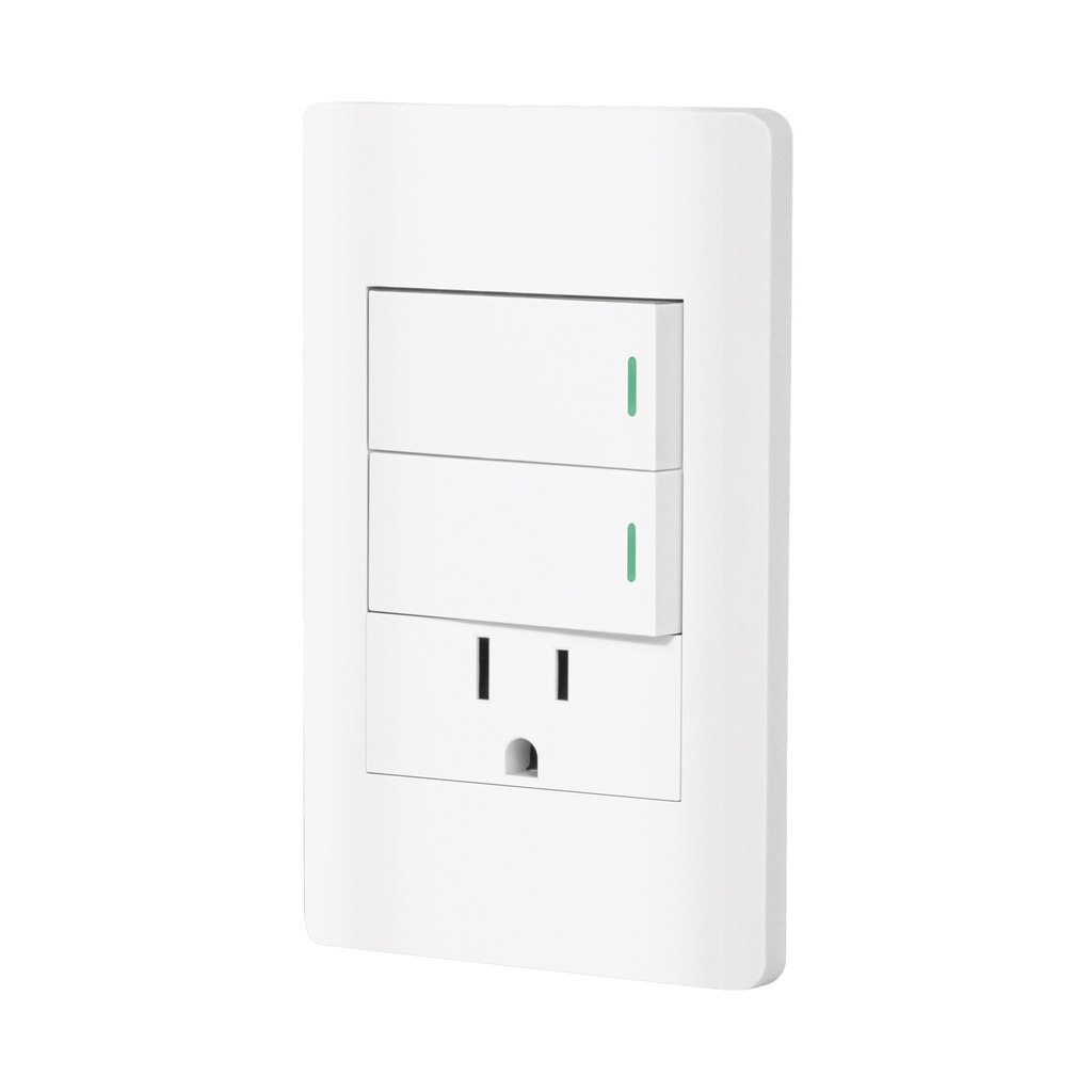 Placa armada blanca 2 interruptores y contacto 1 mod,Lisboa