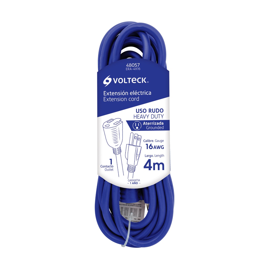 Extension de uso rudo aterrizada 4 m 3x16 AWG, Volteck
