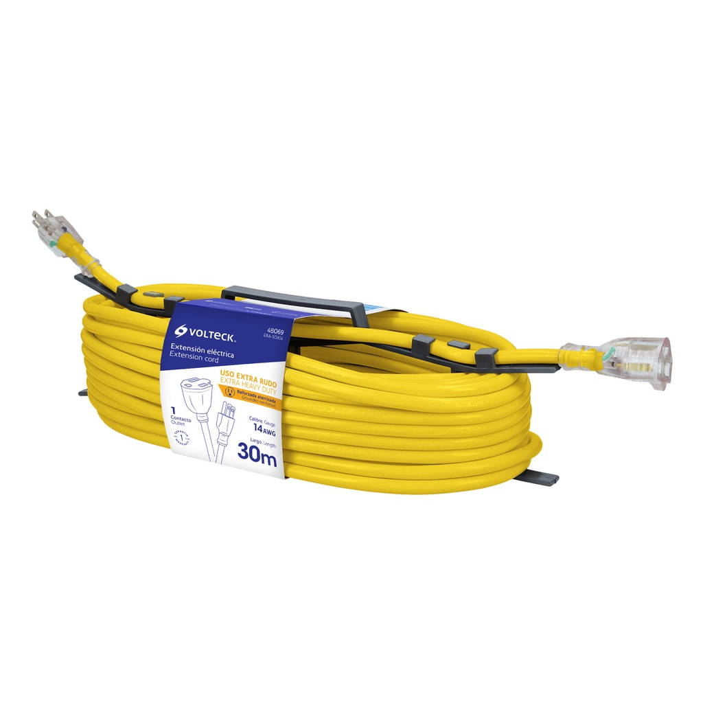 Extension reforzada aterrizada 30 m 3x14 AWG, Volteck