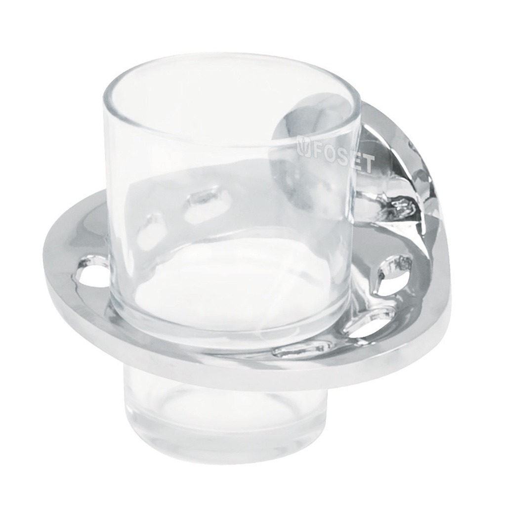 Portavaso cepillero metalico con vaso de vidrio, Foset Aqua