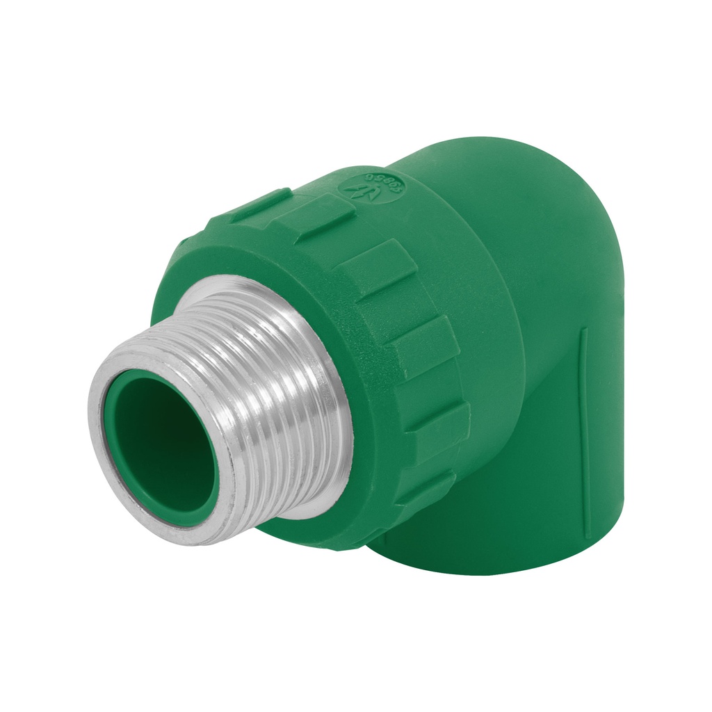 Codo 90° PPR de 3/4' macho con inserto metalico, Foset