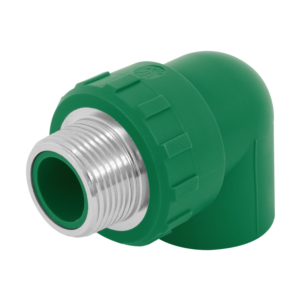 Codo 90° PPR de 1' macho con inserto metalico, Foset