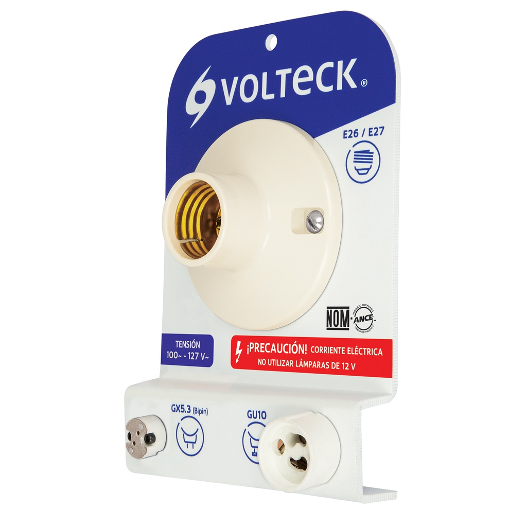 Probador de lamparas, bases E26, E27, GX5.3 y GU10, Volteck