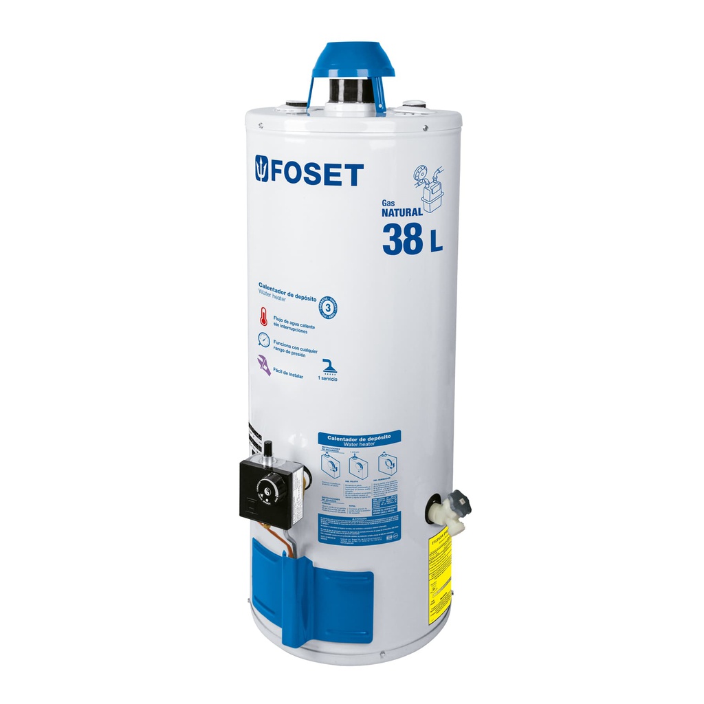 Calentador de deposito, 38L, 1 servicio, gas natural, Foset