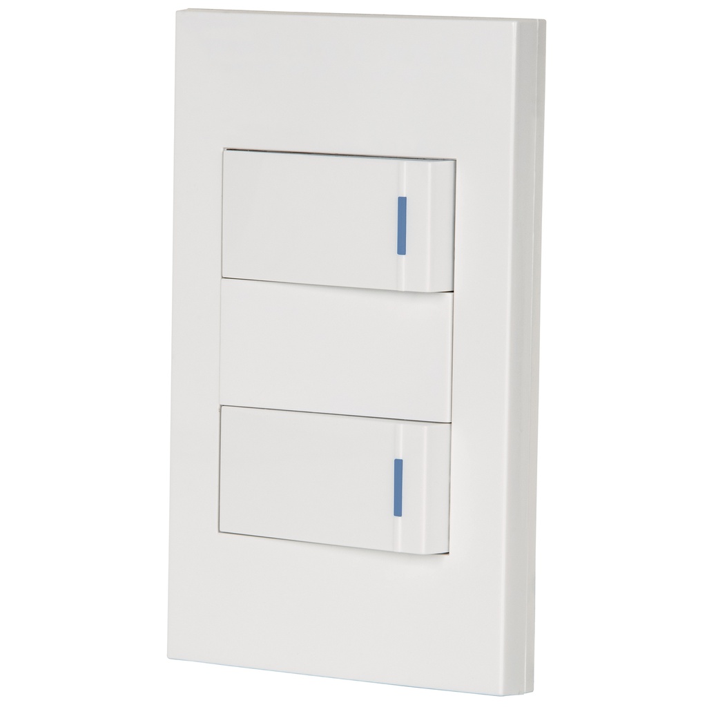 Placa armada 2 interruptores 1de 3vias,1 mod,Española,blanco