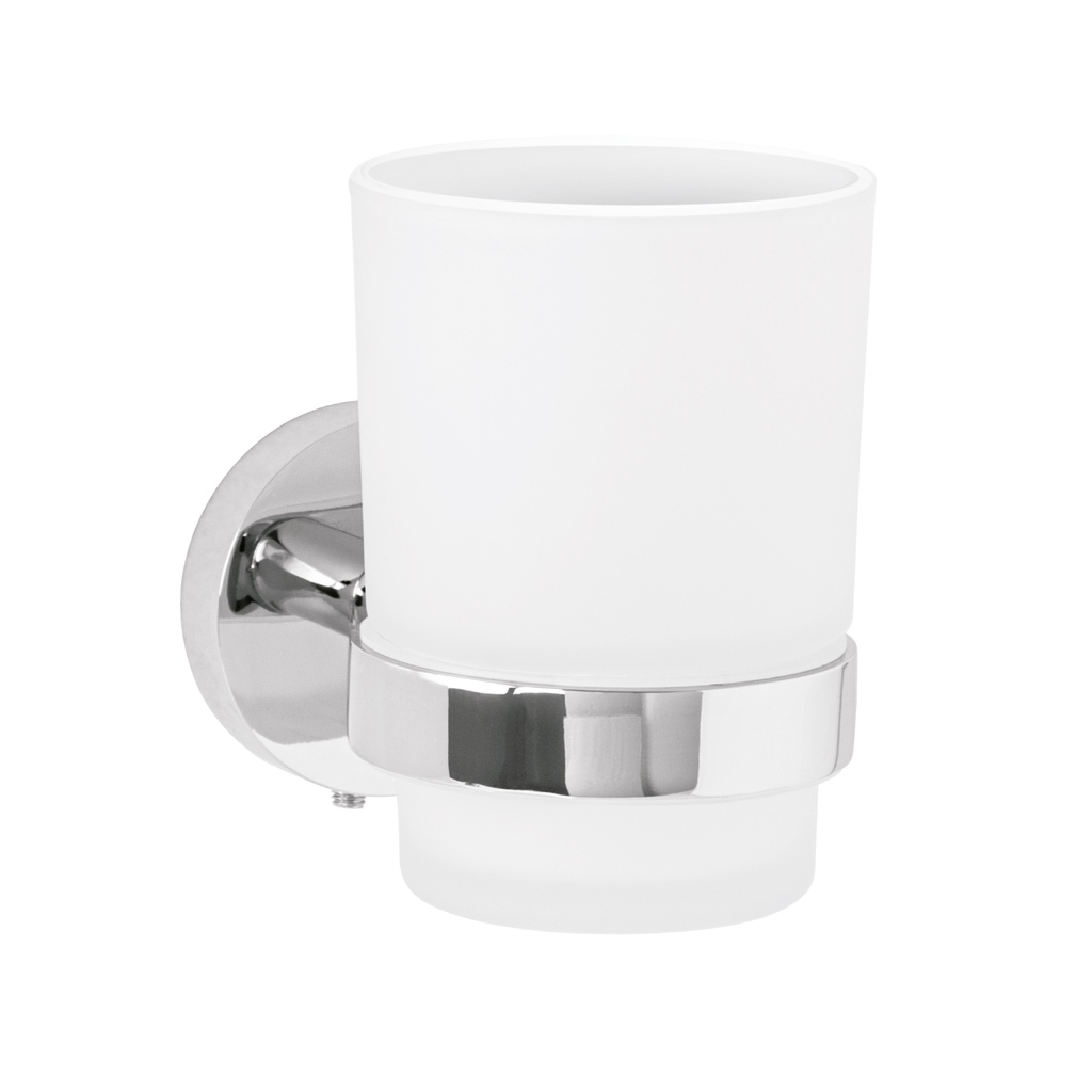 Portavaso cepillero cromo con vaso de vidrio, Foset Tubig