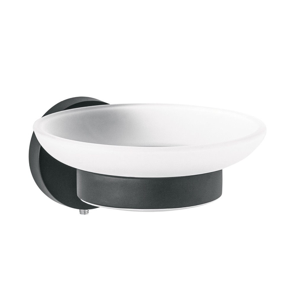 Jabonera metalica negro con plato de vidrio, Foset Tubig
