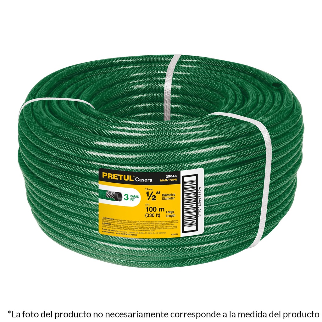 Metro de manguera 1/2' 3 capas en rollo de 50 m, Pretul