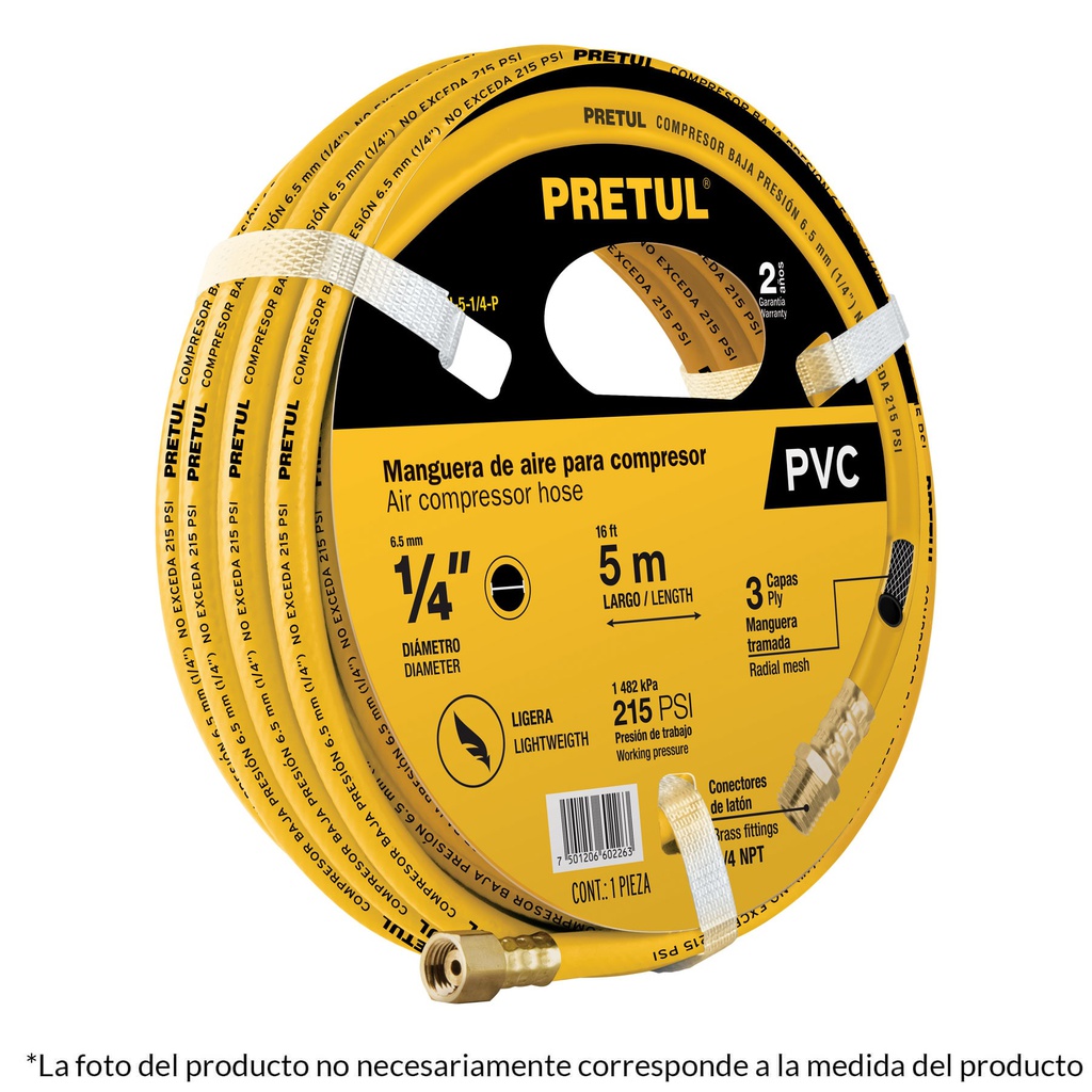 Manguera de PVC para compresor, 10 m x 1/4', Pretul
