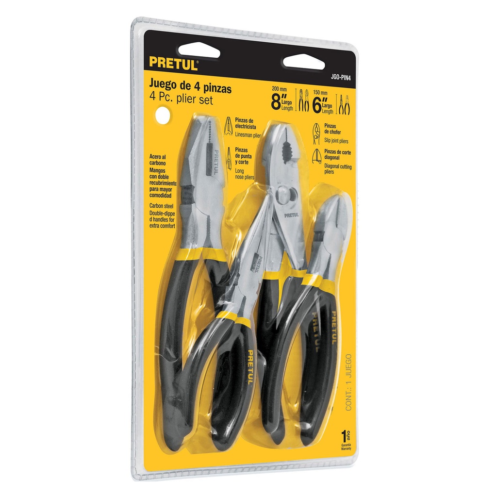 Juego de 4 pinzas, mangos de PVC, Pretul