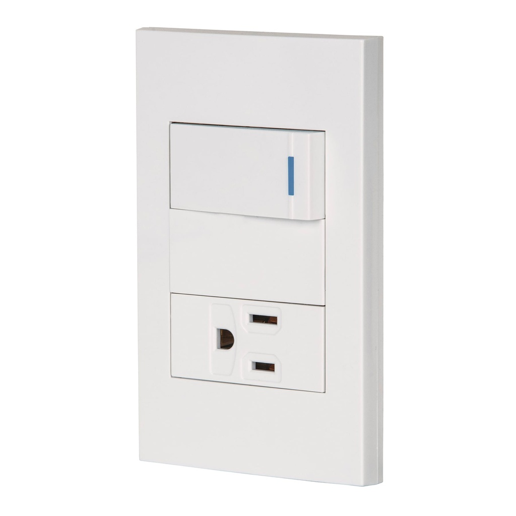 Placa armada 1 interruptor,1 contacto,1mod, Española, blanco