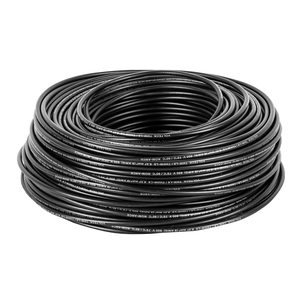 Rollo de 100 m de cable THHW-LS 8 AWG negro, Volteck