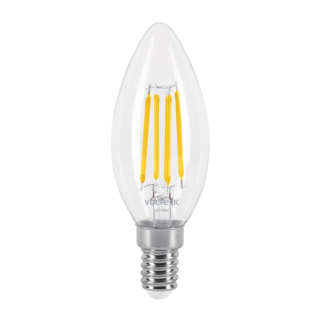 Lampara LED tipo vela 4 W con filamento base E14 luz calida