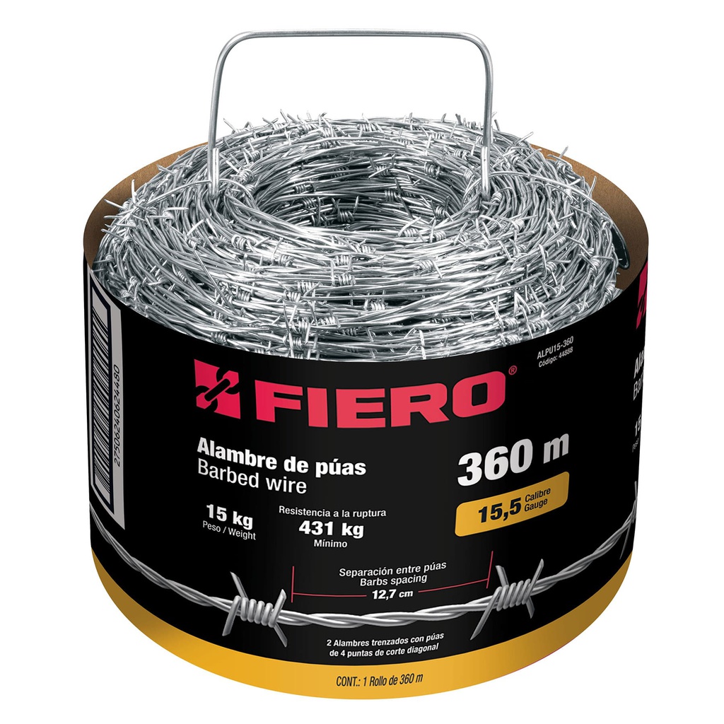 Rollo de alambre de puas de 360 m calibre 15.5, Fiero