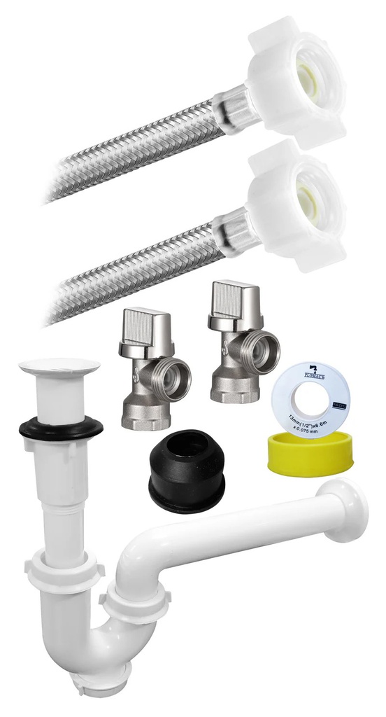 KIT de Instalacion para Lavabo Con Cesp-Facil Rejilla Acero Inox., Famaflex Premium y Valvulas Angular de Laton (3191)