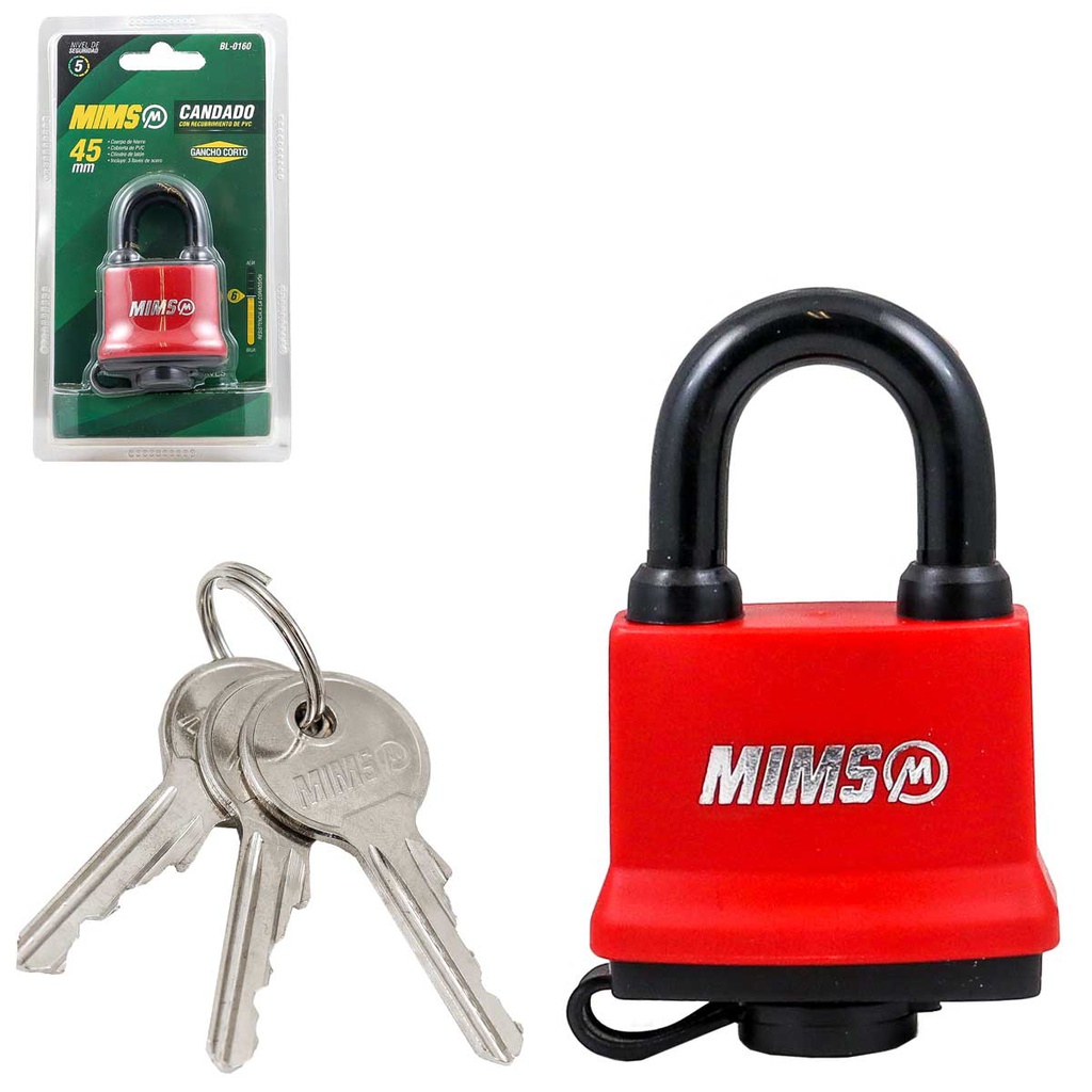 CANDADO RECUB. PVC DE HIERRO 55MM C/3 LLAVES (CAJA C/6 PZAS - PRECIO X PIEZA)
