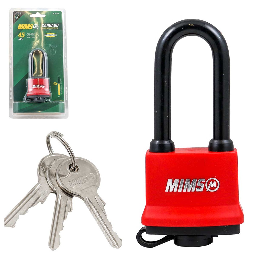 CANDADO RECUB. PVC DE HIERRO 50MM G. LARGO C/3 LLAVES (CAJA C/6 PZAS - PRECIO X PIEZA)