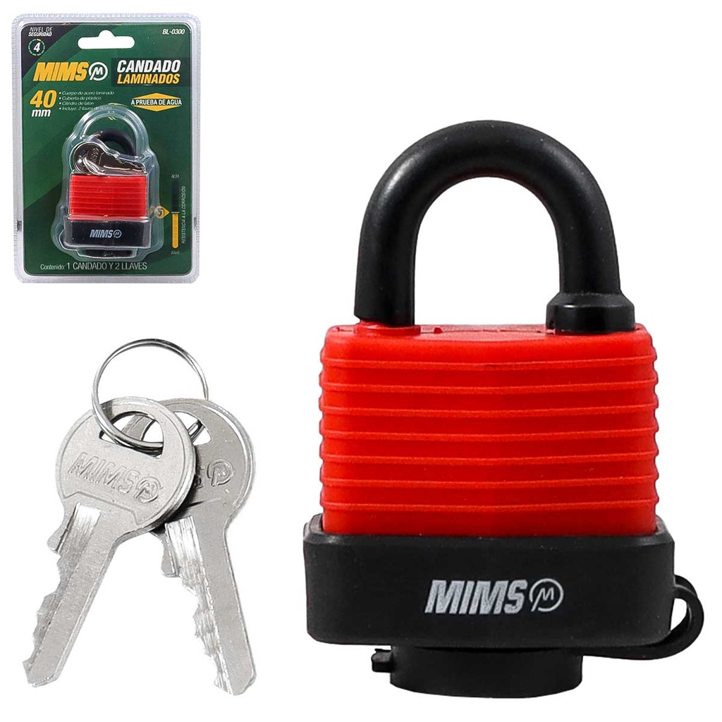 CANDADO DE ACERO A PRUEBA DE AGUA CUERPO LAMINADO 50MM C/2 LLAVES (CAJA C/6 PZAS - PRECIO X PIEZA)