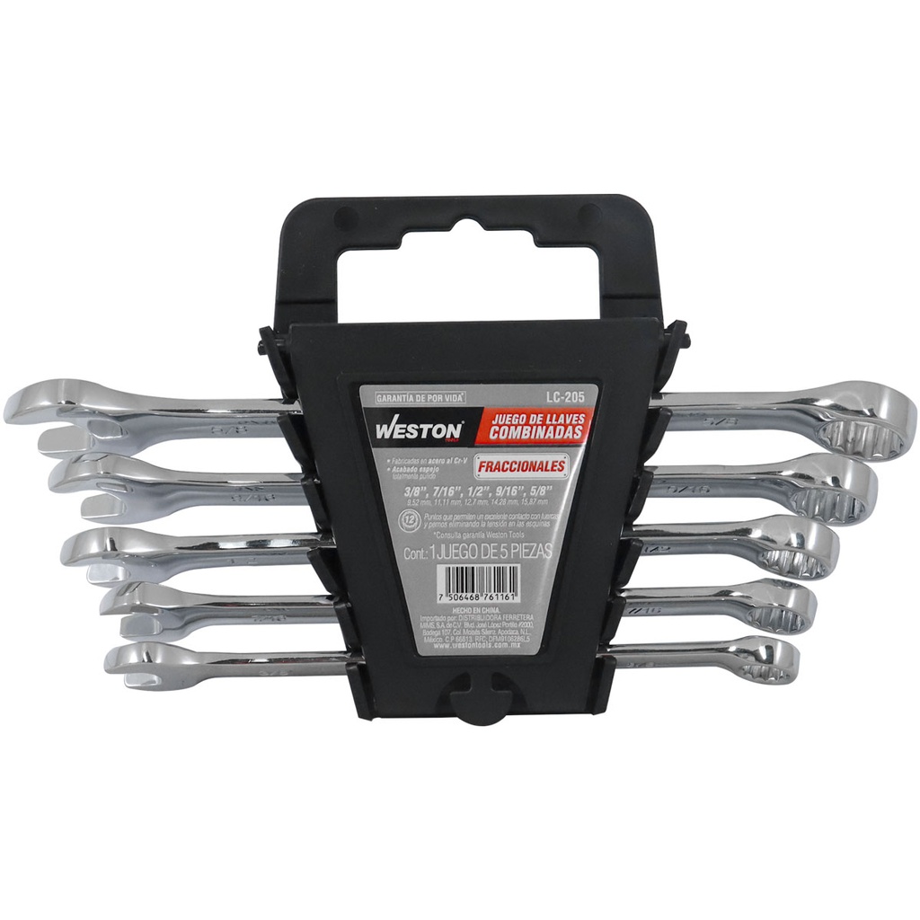 JUEGO DE LLAVES COMBINADAS CrV PULIDO ESPEJO FRACCIONALES 5 PZS 3/8" - 5/8"