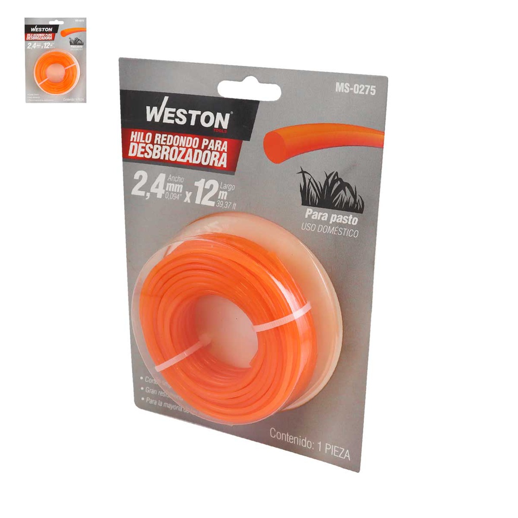 HILO REDONDO P/DESBROZADORA EN BLISTER 2.4mm X 12m - NARANJA