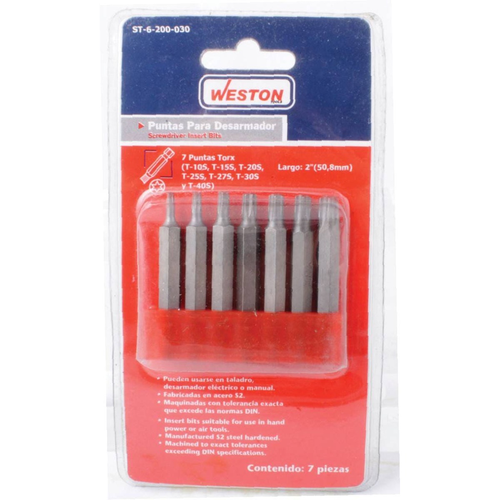 JUEGO 7 PZS.PUNTAS TORX A 1" (10,15,20,25,27,30,40)