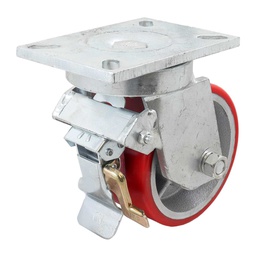 [Y-1003-150] RODAJA FIERRO VACIADO C/PU ROJA GIR. C/FRENO 6" X 3" (152*75MM)