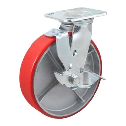 [Y-1044-200] RODAJA FIERRO VACIADO C/PU GIRA.ROJA C/FRENO 8X2"